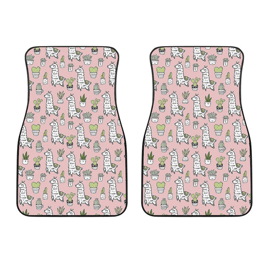 Cartoon Cactus And Llama Pattern Print Front Car Floor Mats