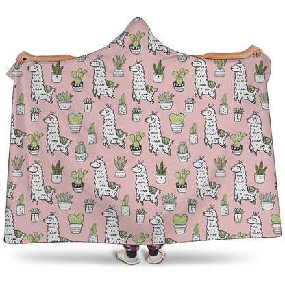 Cartoon Cactus And Llama Pattern Print Hooded Blanket