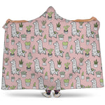 Cartoon Cactus And Llama Pattern Print Hooded Blanket