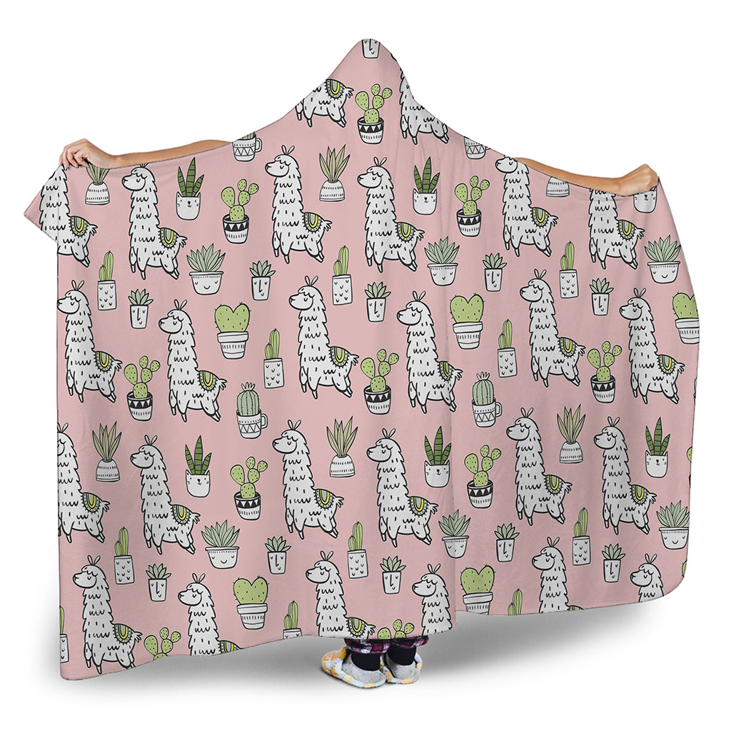 Cartoon Cactus And Llama Pattern Print Hooded Blanket