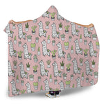 Cartoon Cactus And Llama Pattern Print Hooded Blanket