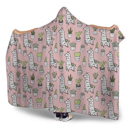 Cartoon Cactus And Llama Pattern Print Hooded Blanket