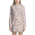 Cartoon Cactus And Llama Pattern Print Pullover Hoodie Dress