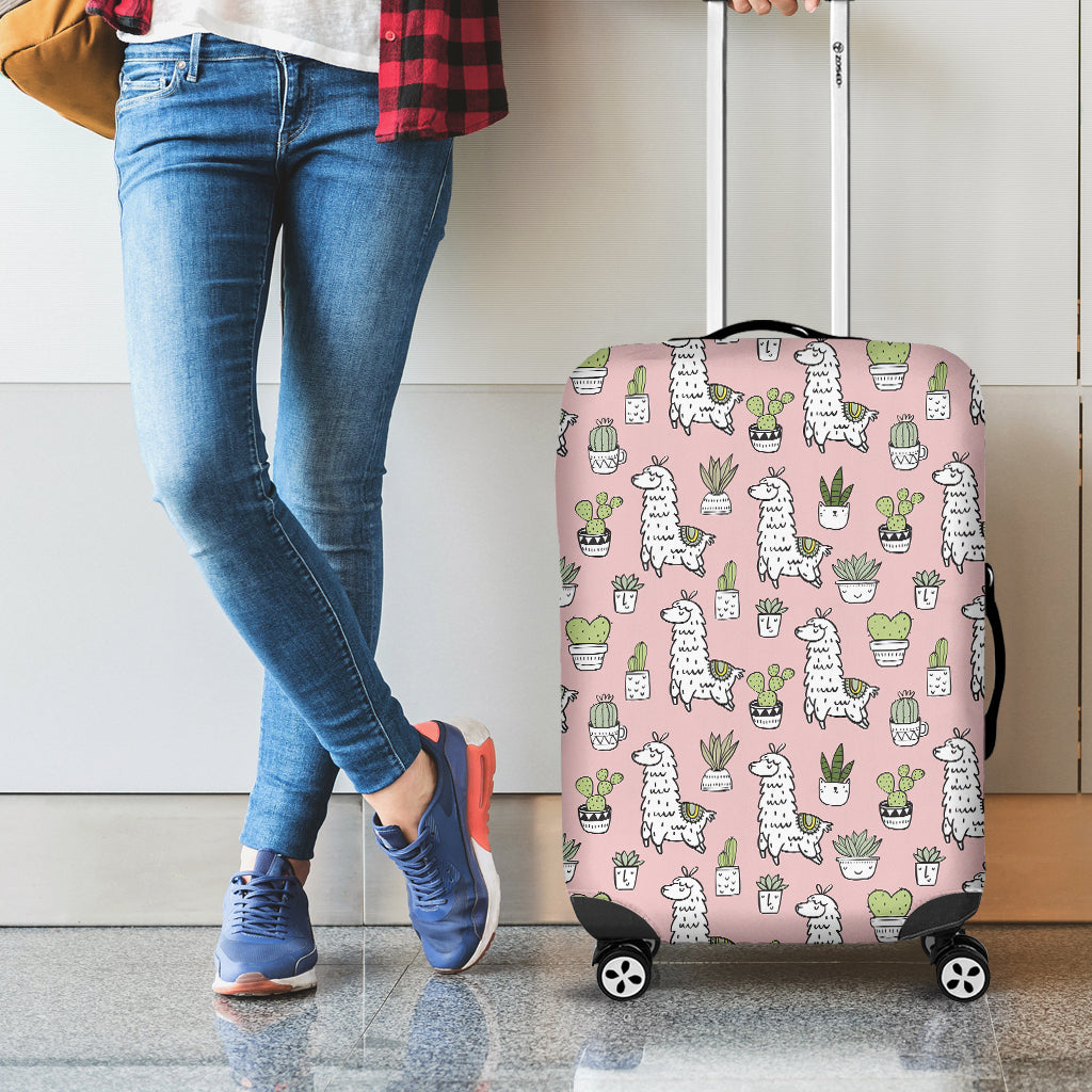 Cartoon Cactus And Llama Pattern Print Luggage Cover