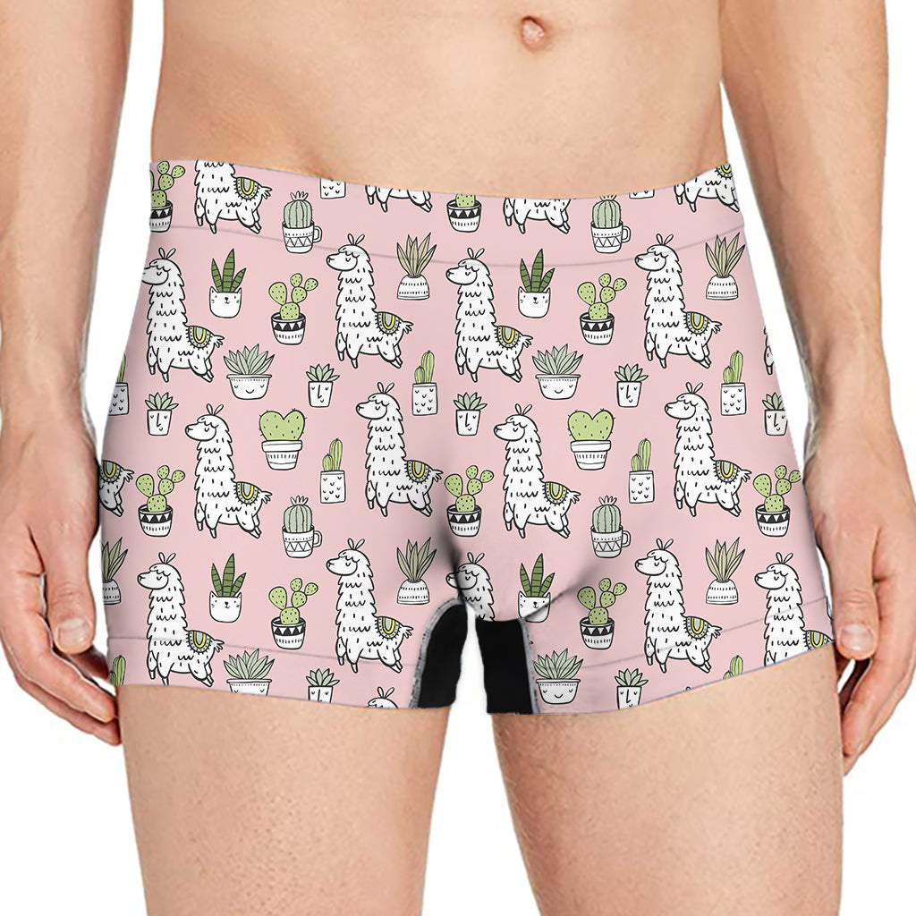 Cartoon Cactus And Llama Pattern Print Men's Boxer Briefs