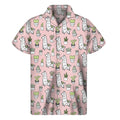 Cartoon Cactus And Llama Pattern Print Men's Short Sleeve Shirt