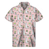 Cartoon Cactus And Llama Pattern Print Men's Short Sleeve Shirt