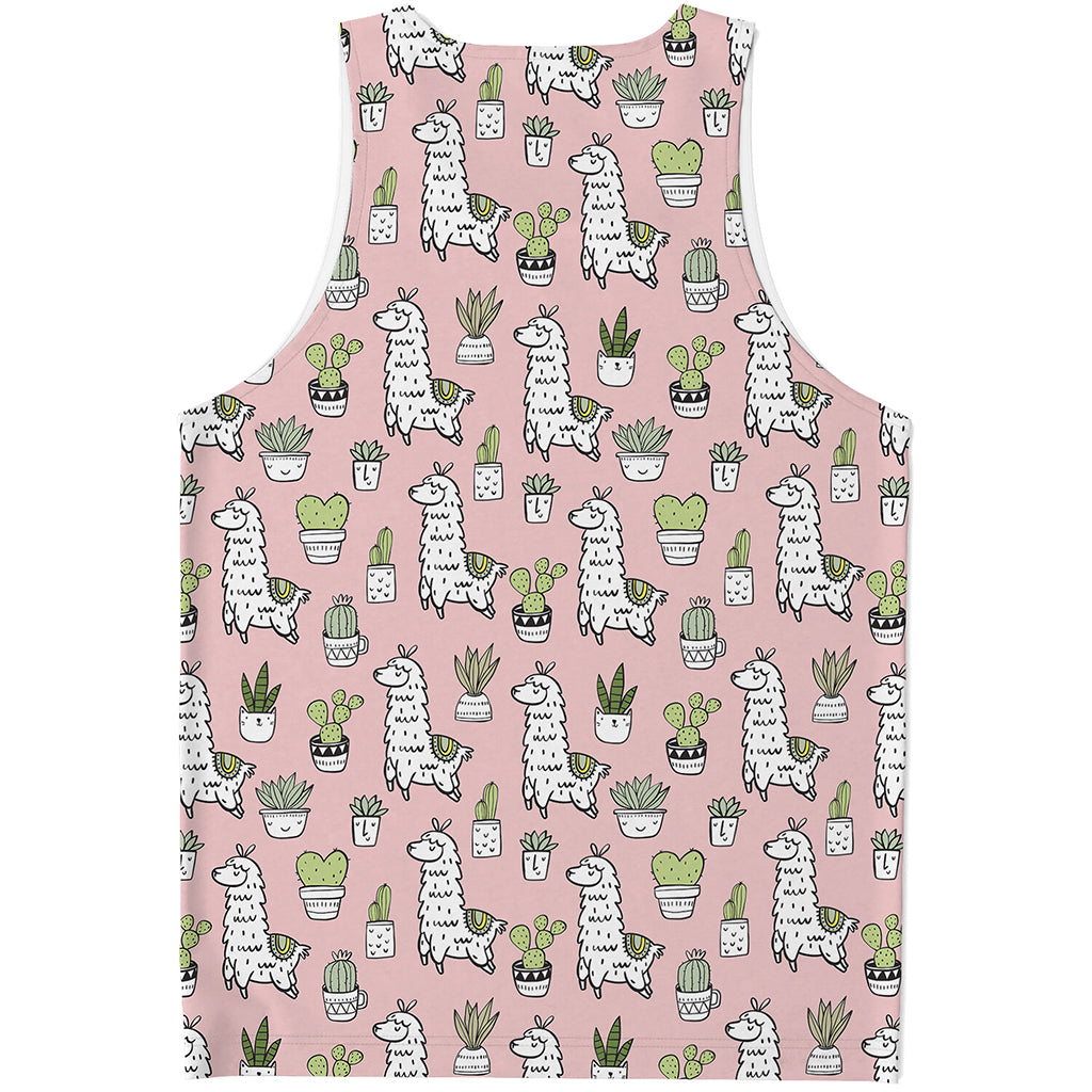 Cartoon Cactus And Llama Pattern Print Men's Tank Top