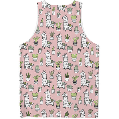 Cartoon Cactus And Llama Pattern Print Men's Tank Top
