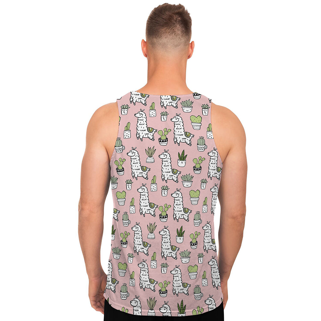 Cartoon Cactus And Llama Pattern Print Men's Tank Top