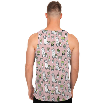 Cartoon Cactus And Llama Pattern Print Men's Tank Top