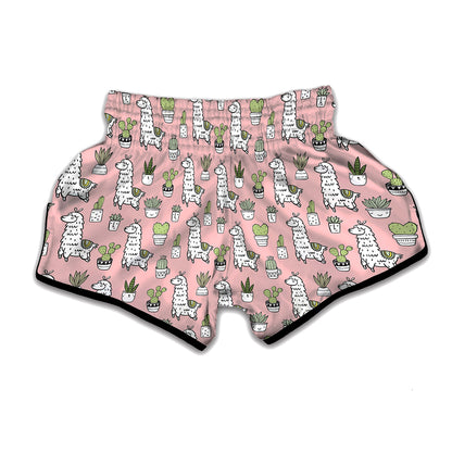 Cartoon Cactus And Llama Pattern Print Muay Thai Boxing Shorts
