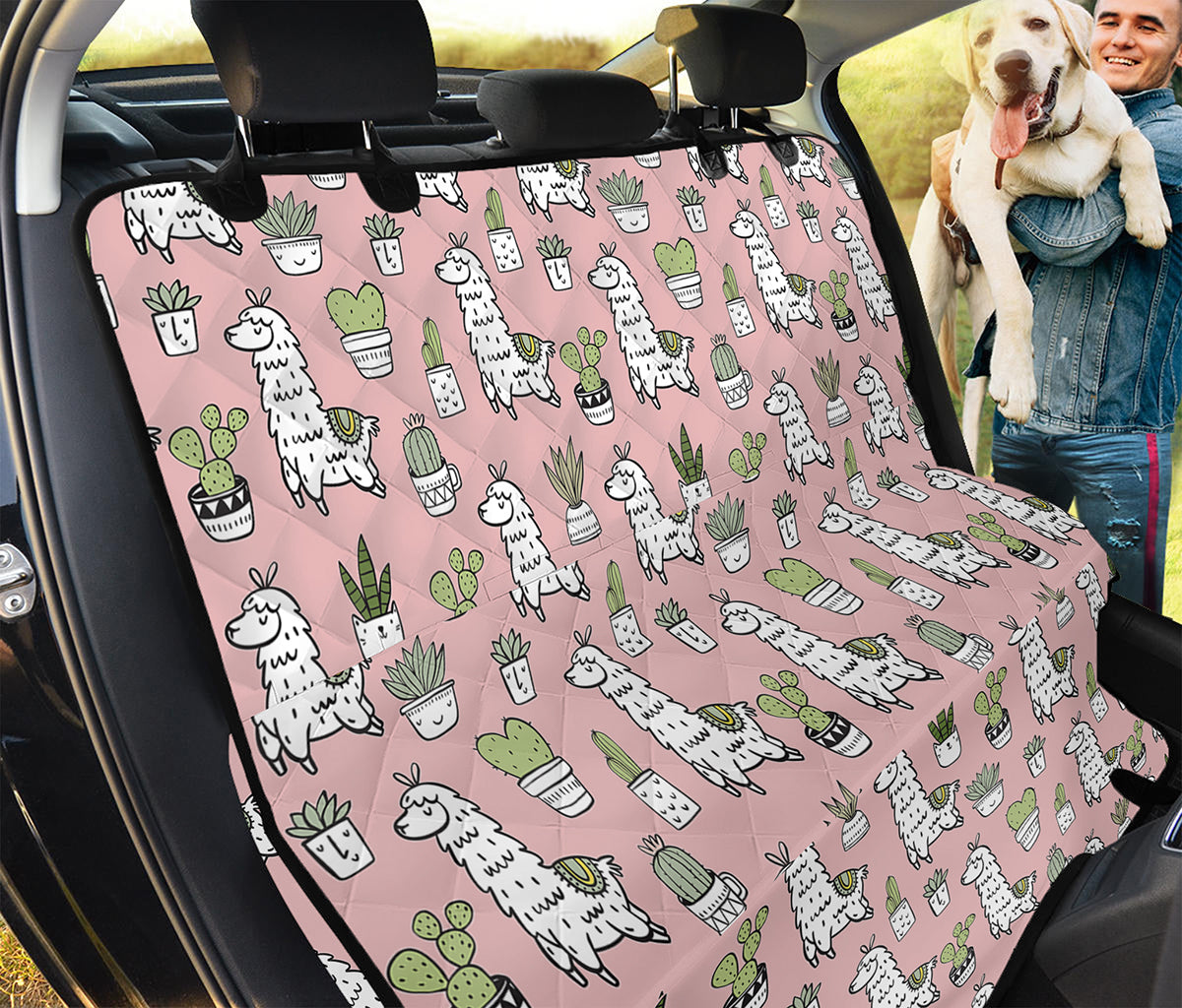 Cartoon Cactus And Llama Pattern Print Pet Car Back Seat Cover