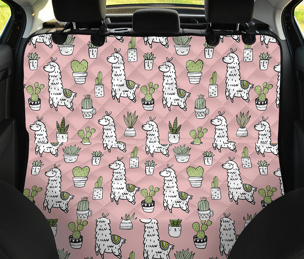 Cartoon Cactus And Llama Pattern Print Pet Car Back Seat Cover