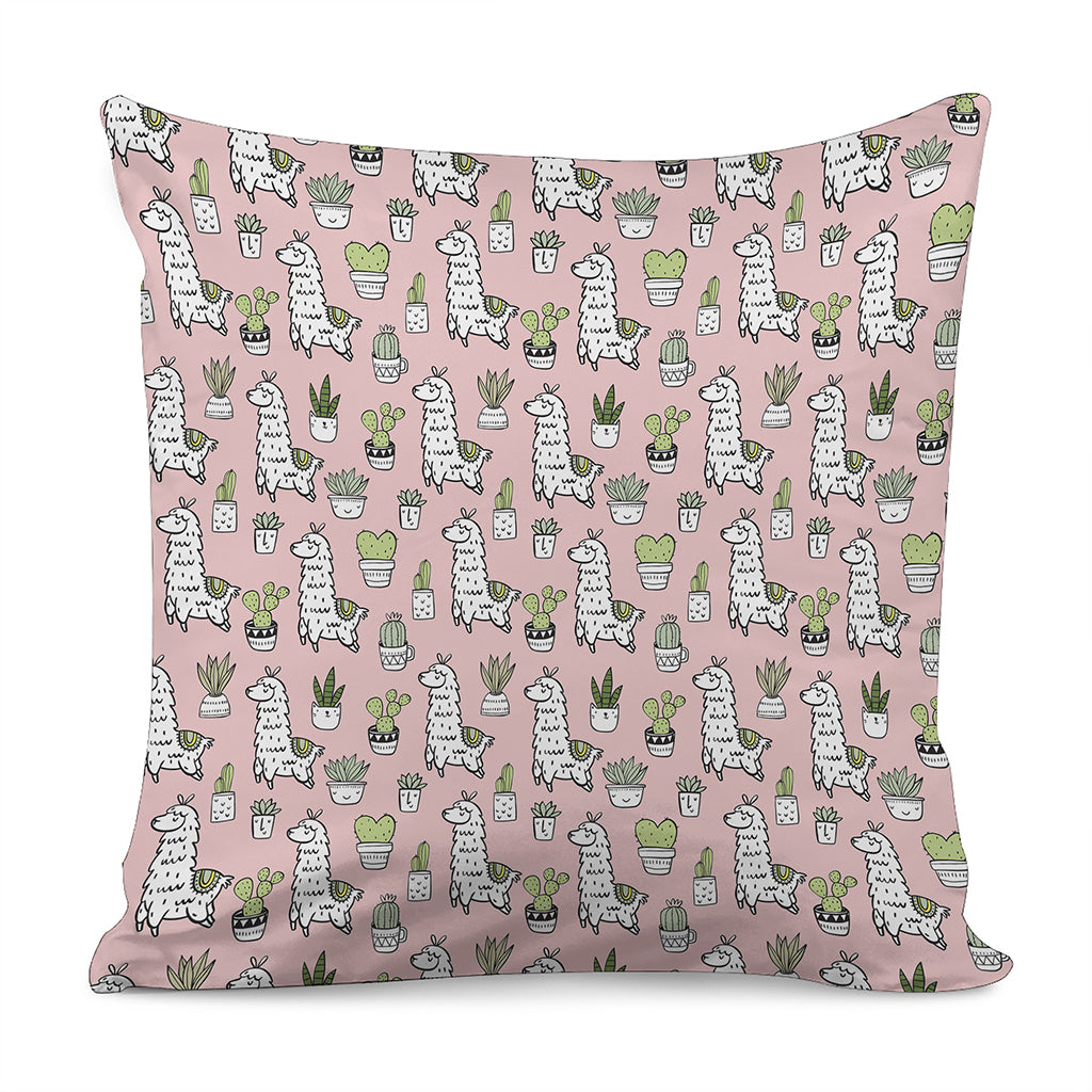 Cartoon Cactus And Llama Pattern Print Pillow Cover