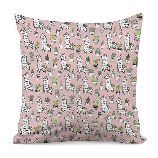 Cartoon Cactus And Llama Pattern Print Pillow Cover