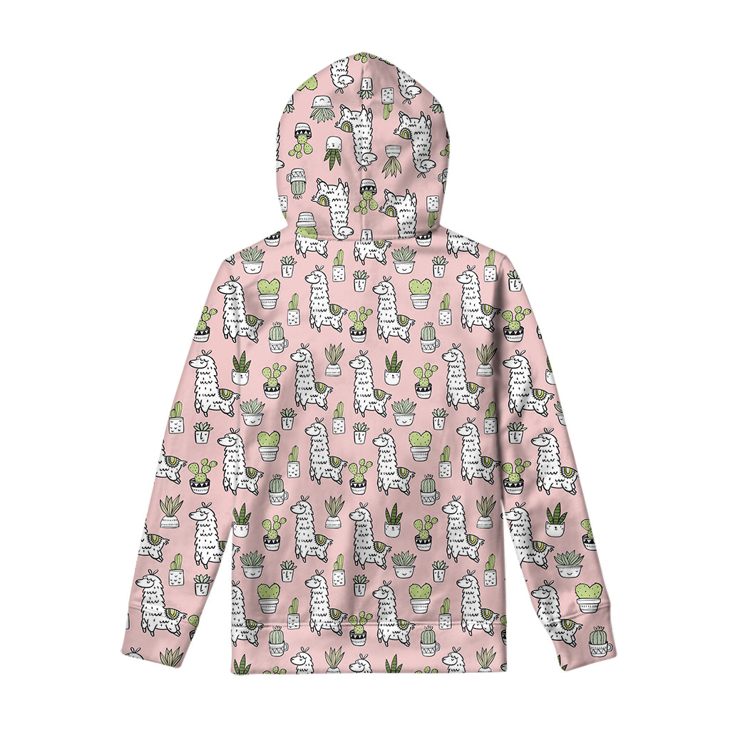 Cartoon Cactus And Llama Pattern Print Pullover Hoodie
