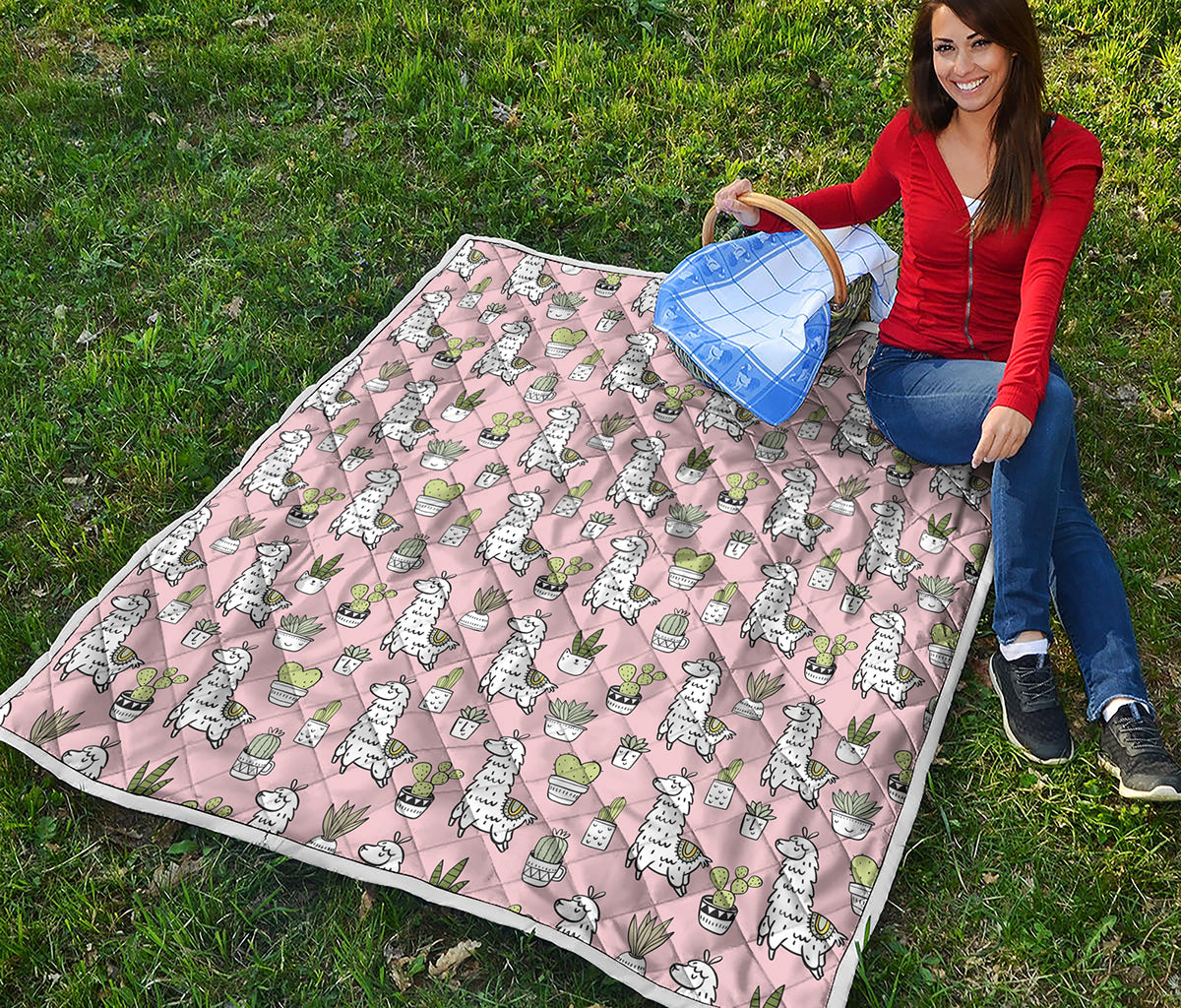 Cartoon Cactus And Llama Pattern Print Quilt