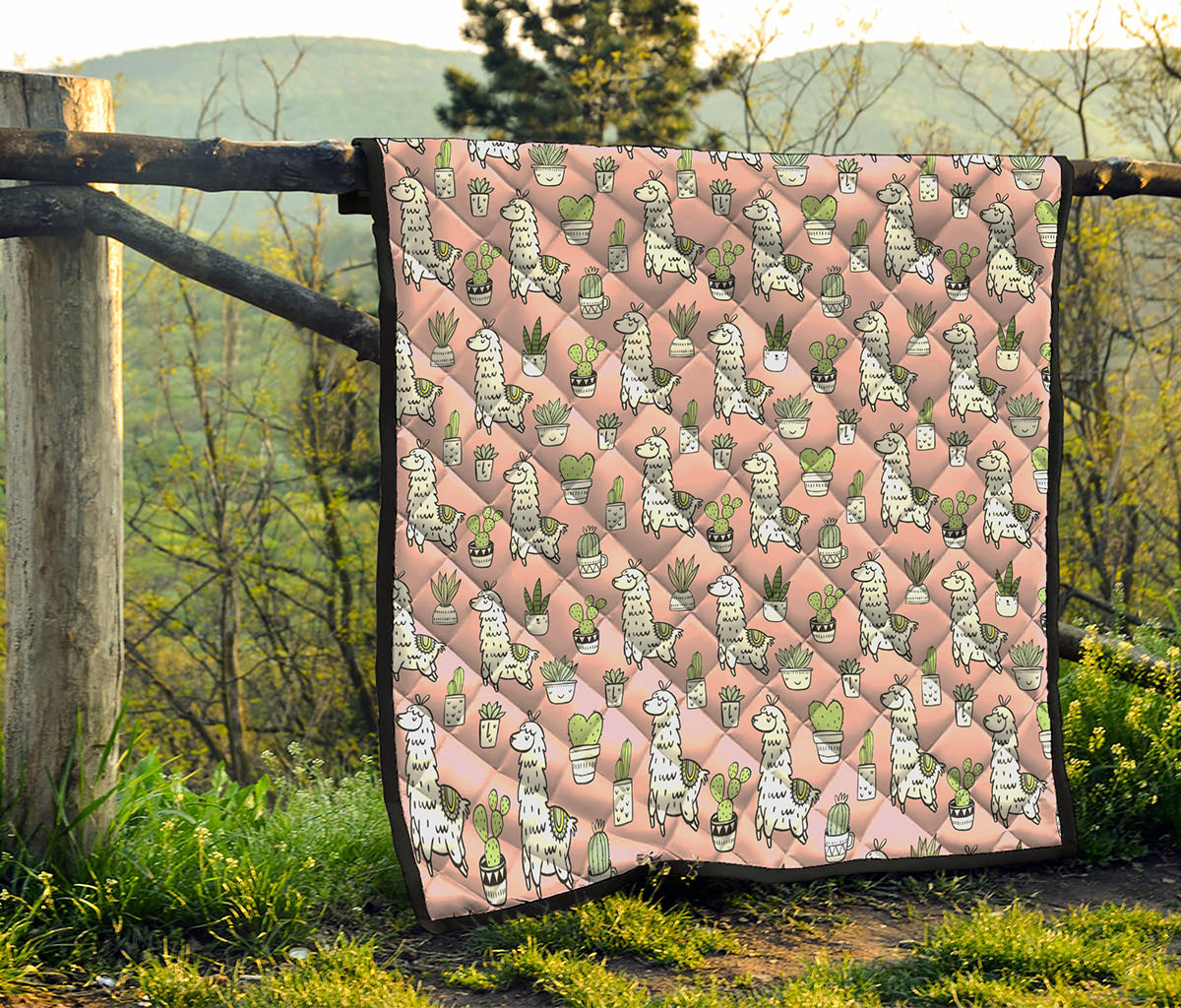 Cartoon Cactus And Llama Pattern Print Quilt