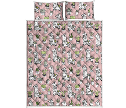 Cartoon Cactus And Llama Pattern Print Quilt Bed Set