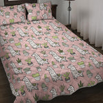 Cartoon Cactus And Llama Pattern Print Quilt Bed Set