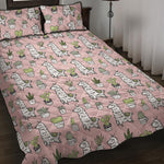 Cartoon Cactus And Llama Pattern Print Quilt Bed Set