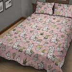 Cartoon Cactus And Llama Pattern Print Quilt Bed Set