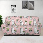 Cartoon Cactus And Llama Pattern Print Sofa Cover