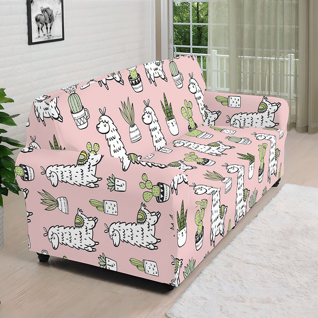 Cartoon Cactus And Llama Pattern Print Sofa Cover