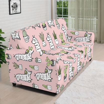 Cartoon Cactus And Llama Pattern Print Sofa Cover