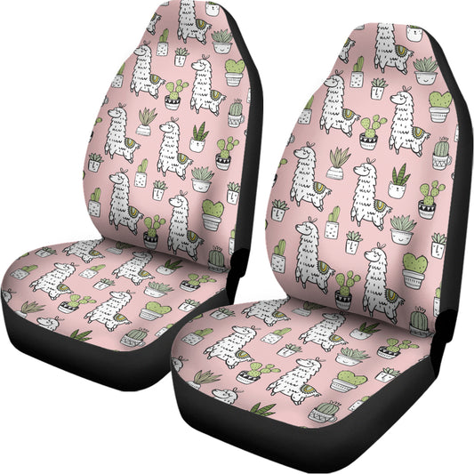 Cartoon Cactus And Llama Pattern Print Universal Fit Car Seat Covers