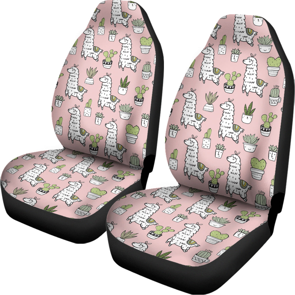 Cartoon Cactus And Llama Pattern Print Universal Fit Car Seat Covers