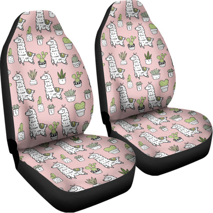 Cartoon Cactus And Llama Pattern Print Universal Fit Car Seat Covers