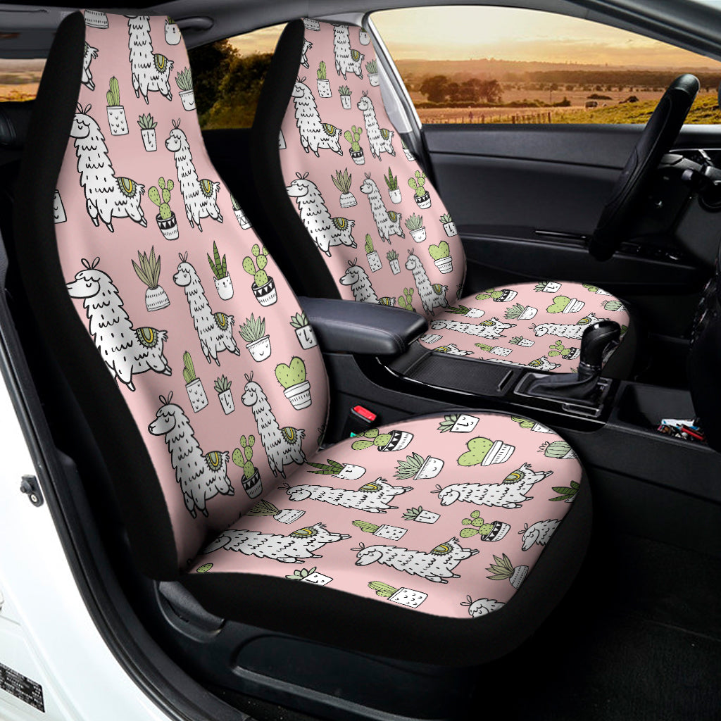 Cartoon Cactus And Llama Pattern Print Universal Fit Car Seat Covers