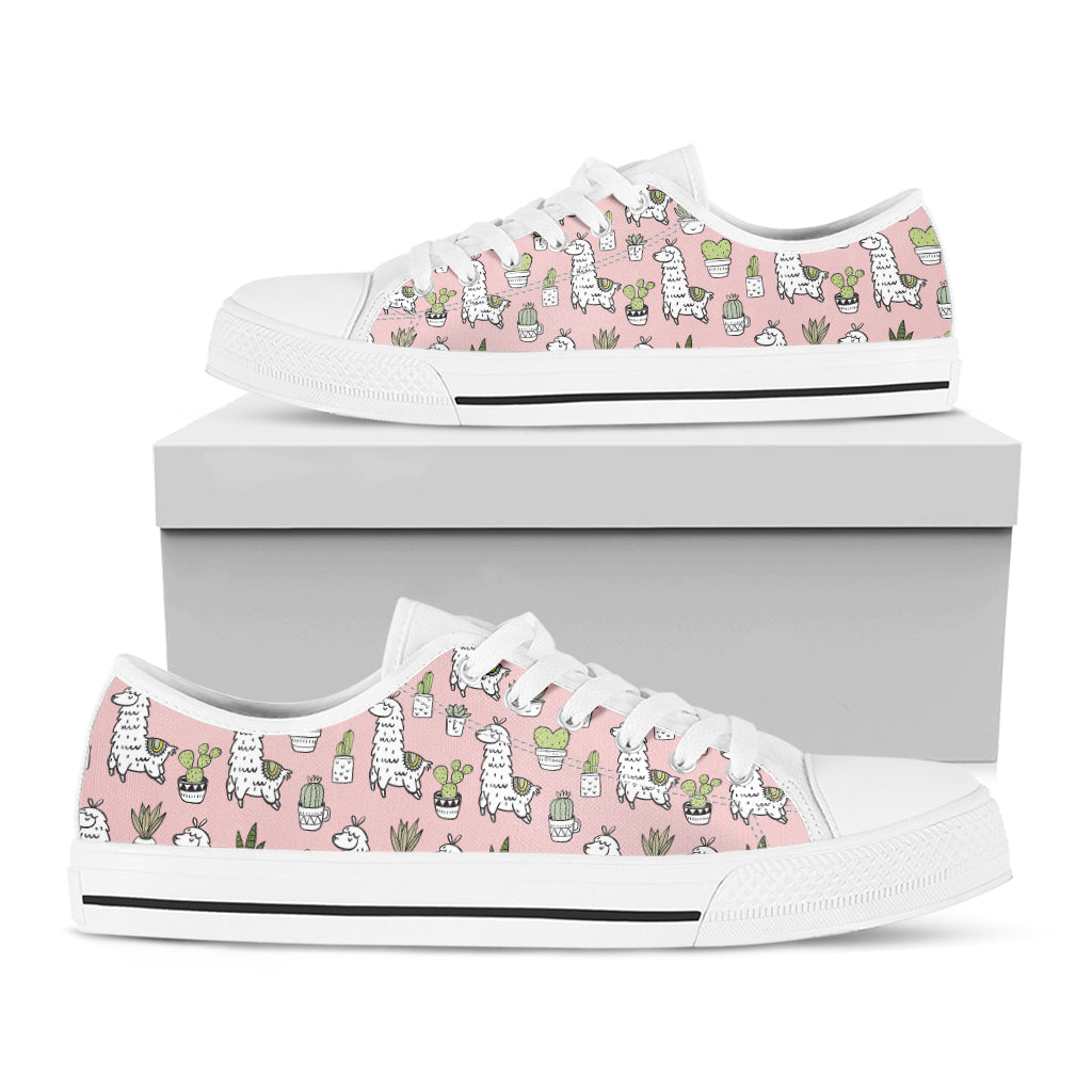 Cartoon Cactus And Llama Pattern Print White Low Top Shoes