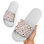 Cartoon Cactus And Llama Pattern Print White Slide Sandals