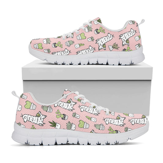 Cartoon Cactus And Llama Pattern Print White Sneakers