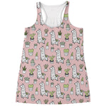 Cartoon Cactus And Llama Pattern Print Women's Racerback Tank Top
