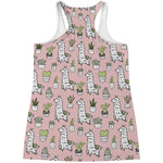 Cartoon Cactus And Llama Pattern Print Women's Racerback Tank Top