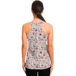 Cartoon Cactus And Llama Pattern Print Women's Racerback Tank Top