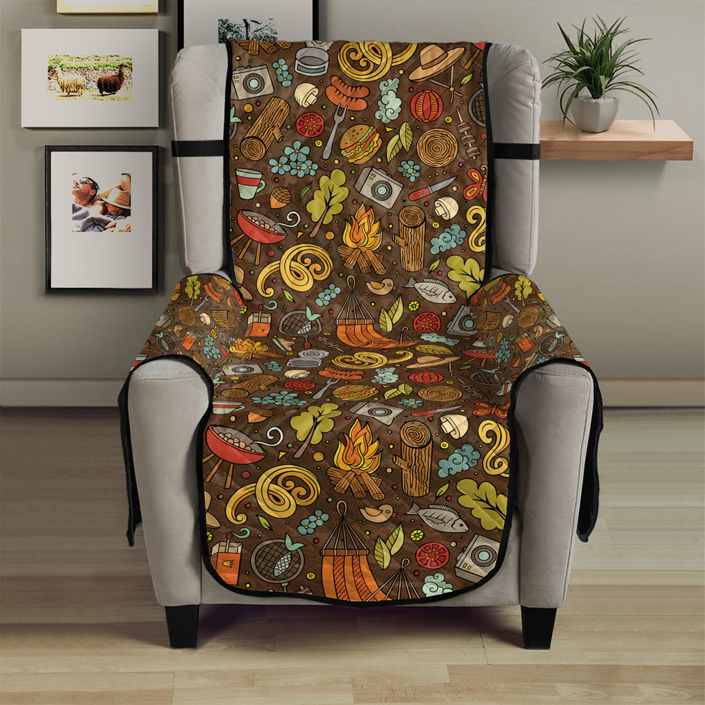 Cartoon Camping Pattern Print Armchair Protector