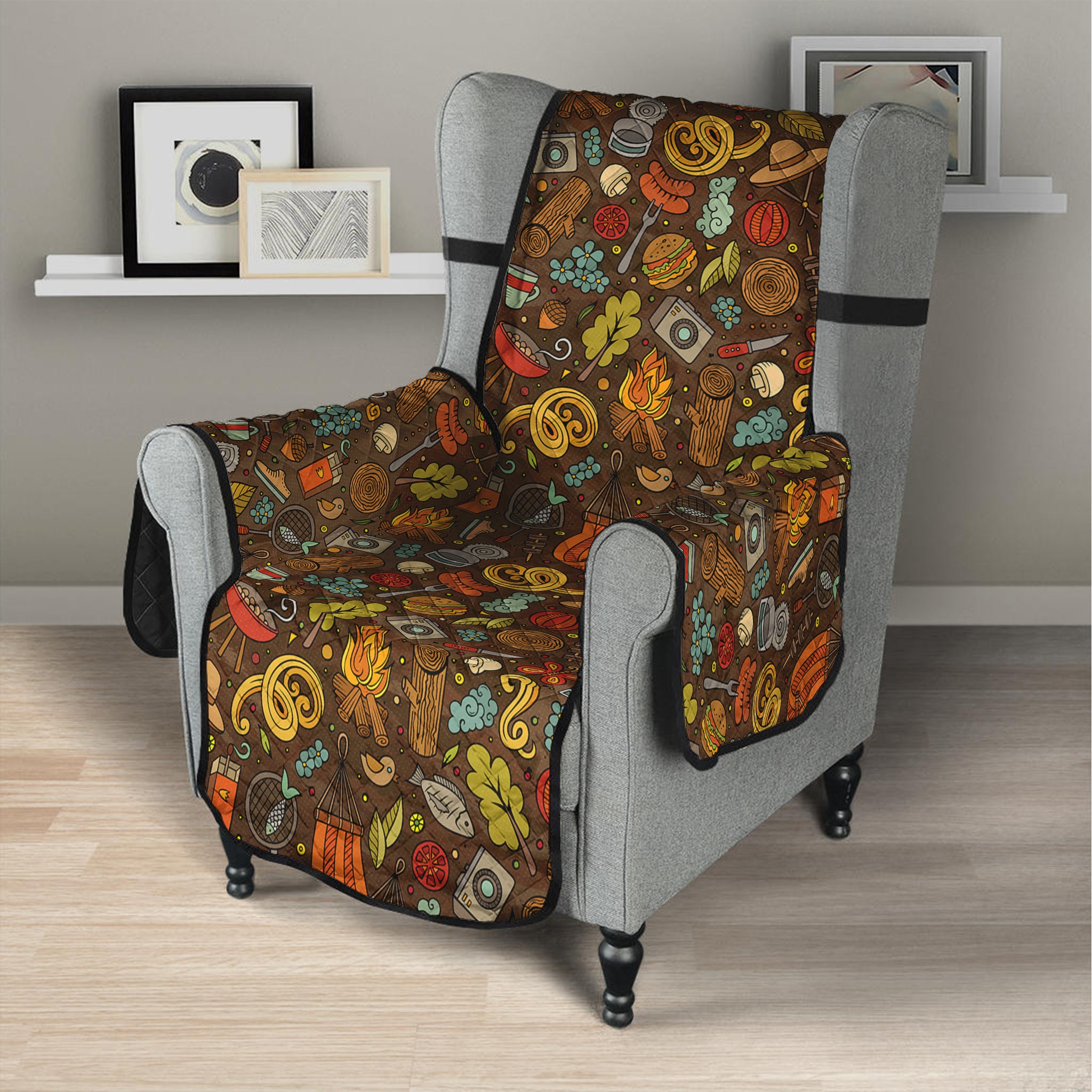 Cartoon Camping Pattern Print Armchair Protector