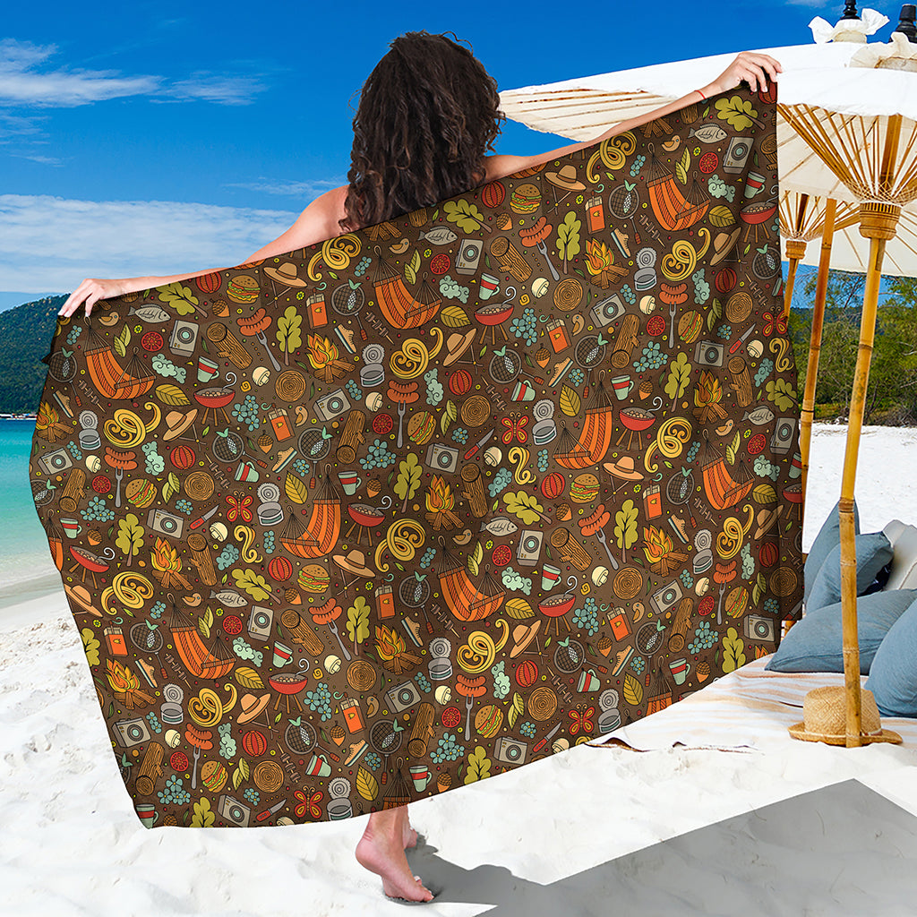 Cartoon Camping Pattern Print Beach Sarong Wrap