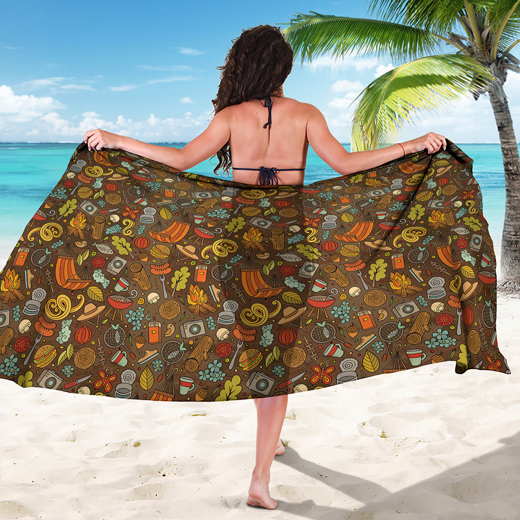 Cartoon Camping Pattern Print Beach Sarong Wrap