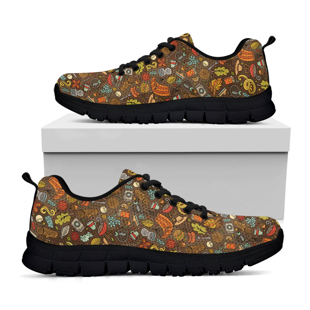 Cartoon Camping Pattern Print Black Sneakers