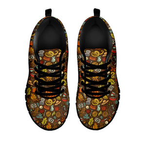 Cartoon Camping Pattern Print Black Sneakers