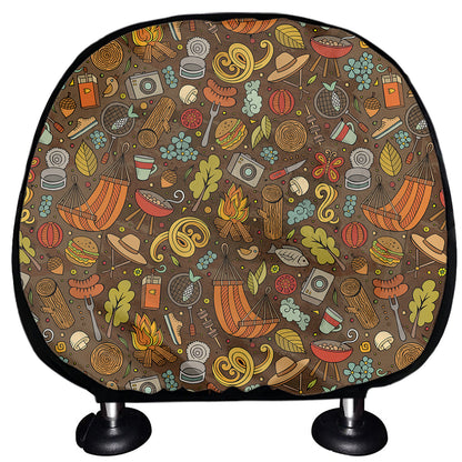 Cartoon Camping Pattern Print Car Headrest Covers