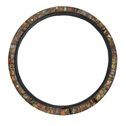 Cartoon Camping Pattern Print Car Steering Wheel Cover
