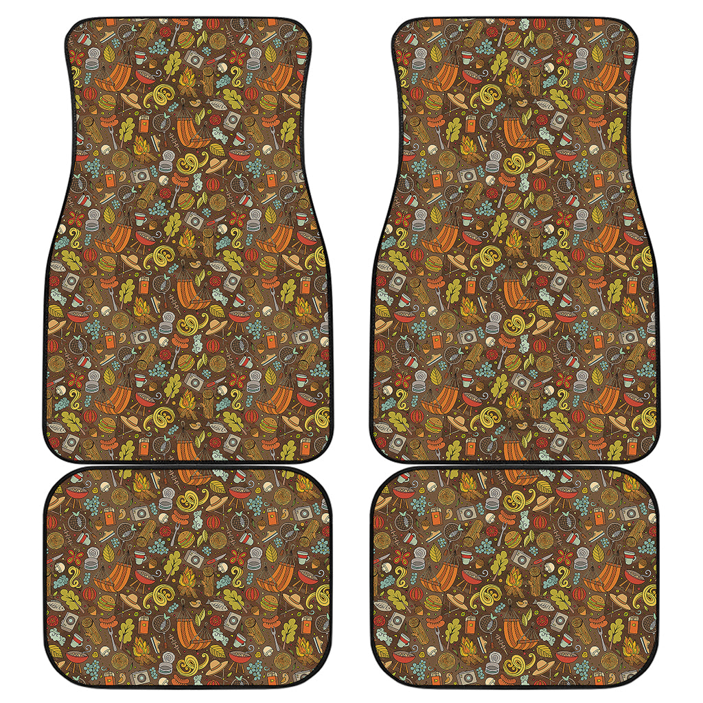 Cartoon Camping Pattern Print Front and Back Car Floor Mats