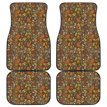 Cartoon Camping Pattern Print Front and Back Car Floor Mats